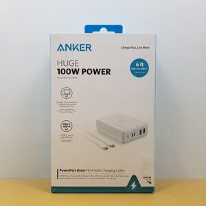 ANKER PowerPort Atom PD 100W USB-C PD and USB C to C Cable 6ft - White